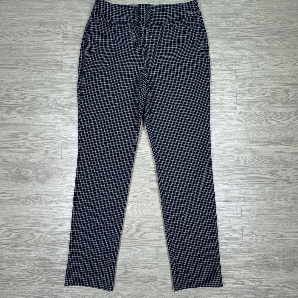 Chico's Women's Pants 0R Navy Blue White Grid Pull On Straight Leg Size 4R